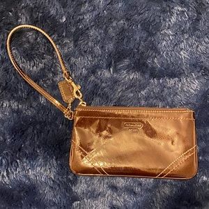 Coach small brown patent leather wristlet purse